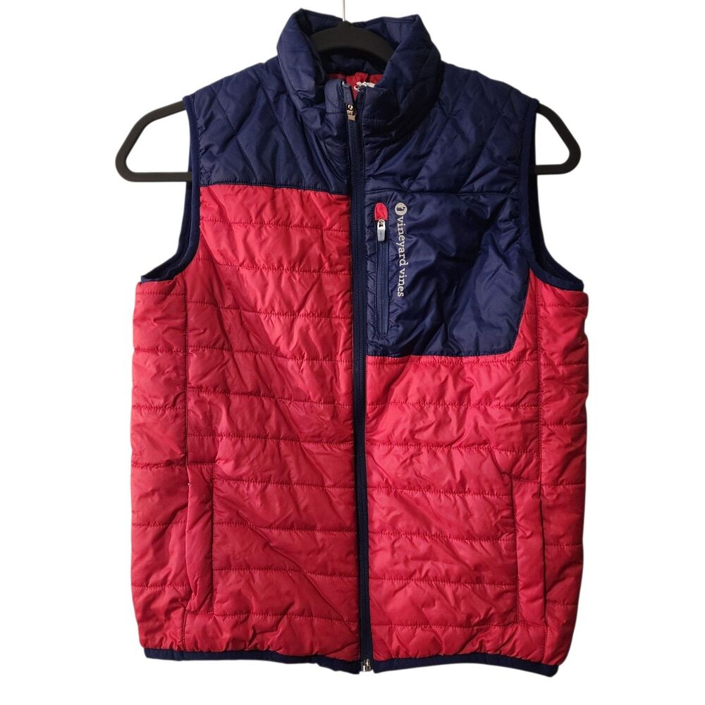 Vineyard Vines Boys Red Blue Nylon Puffer Vest Size Large